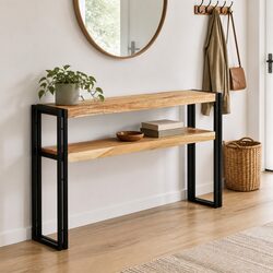 Durable Acacia Wood Console Table with Iron Support