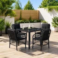 5 Piece Black PE Rattan Outdoor Dining Set