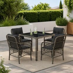 5-Piece Grey Outdoor Dining Set with Cushions