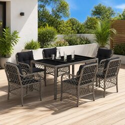 Premium 7 Piece Outdoor Dining Set with Grey Poly Rattan