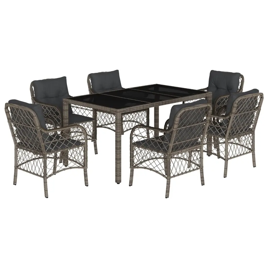 7 Piece Outdoor Dining Set with Grey Poly Rattan
