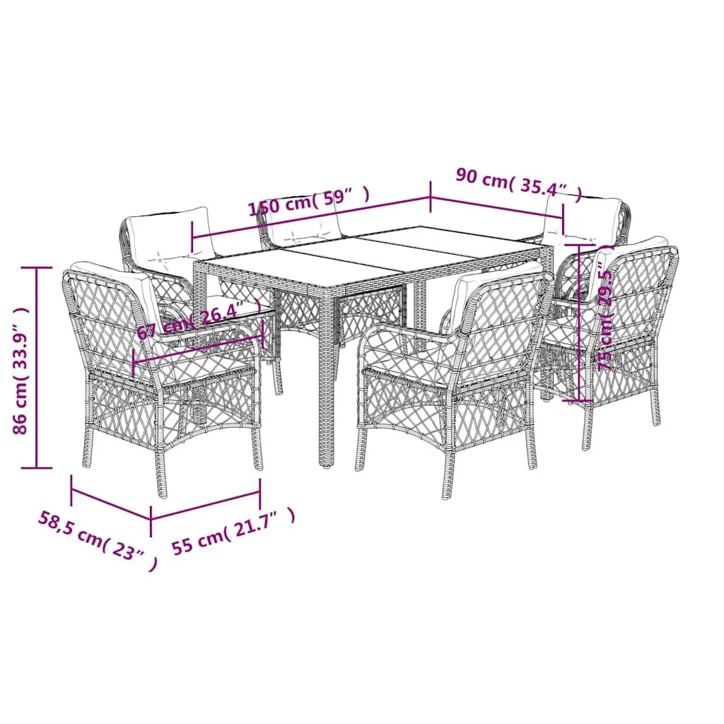 7 Piece Outdoor Dining Set with Grey Poly Rattan