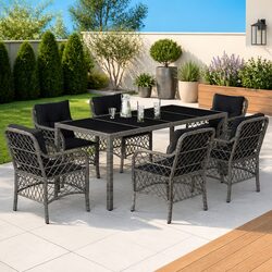 7 Piece Grey Poly Rattan Outdoor Dining Set