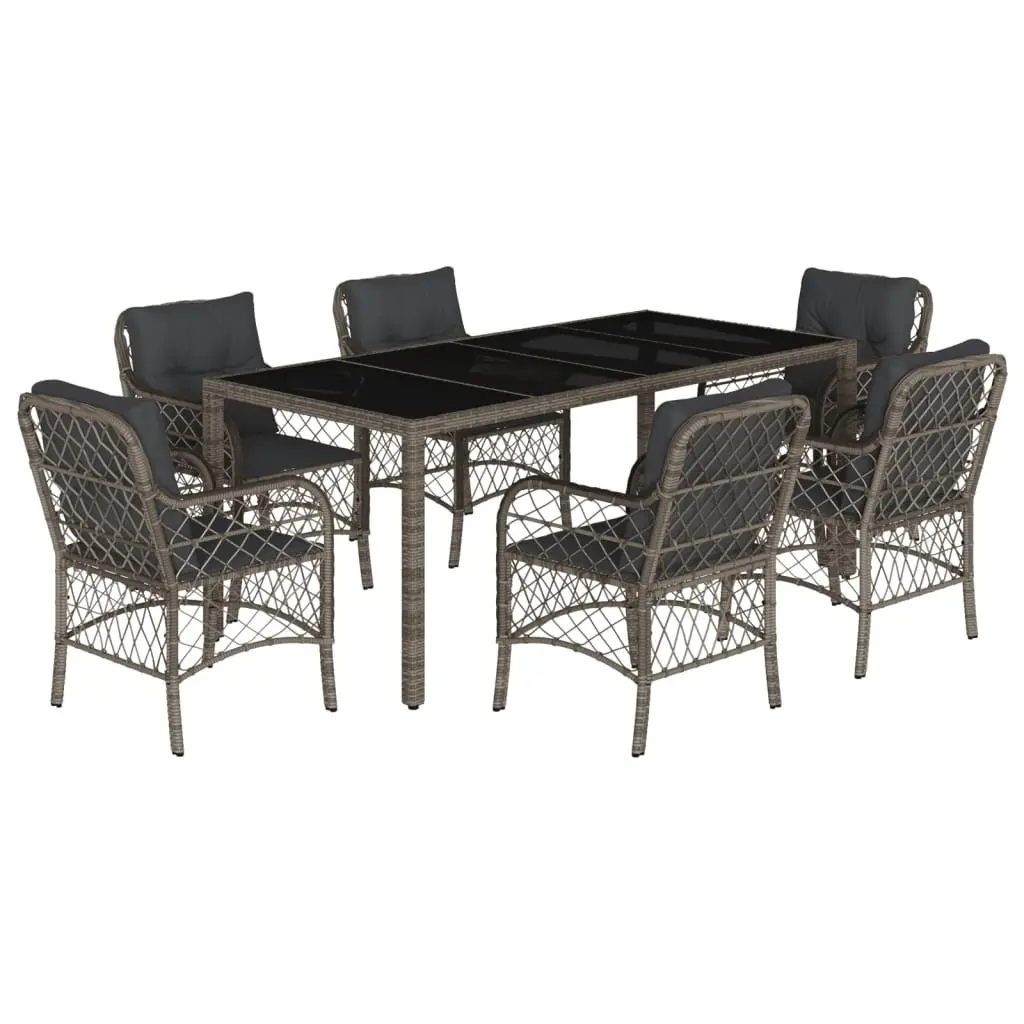 7 Piece Grey Poly Rattan Outdoor Dining Set