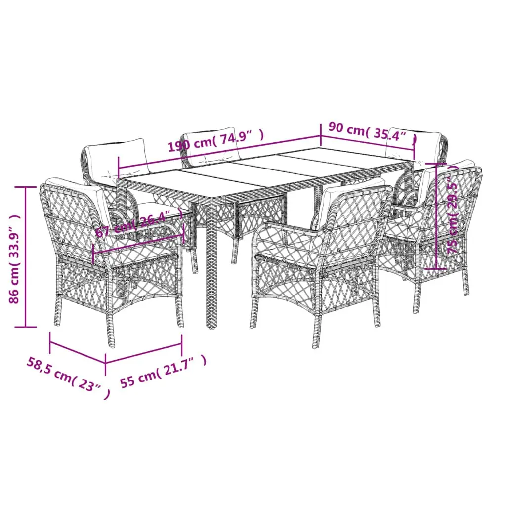 7 Piece Grey Poly Rattan Outdoor Dining Set