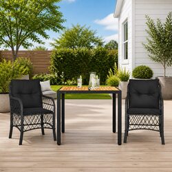 Premium Black Poly Rattan Bistro Set with Cushions
