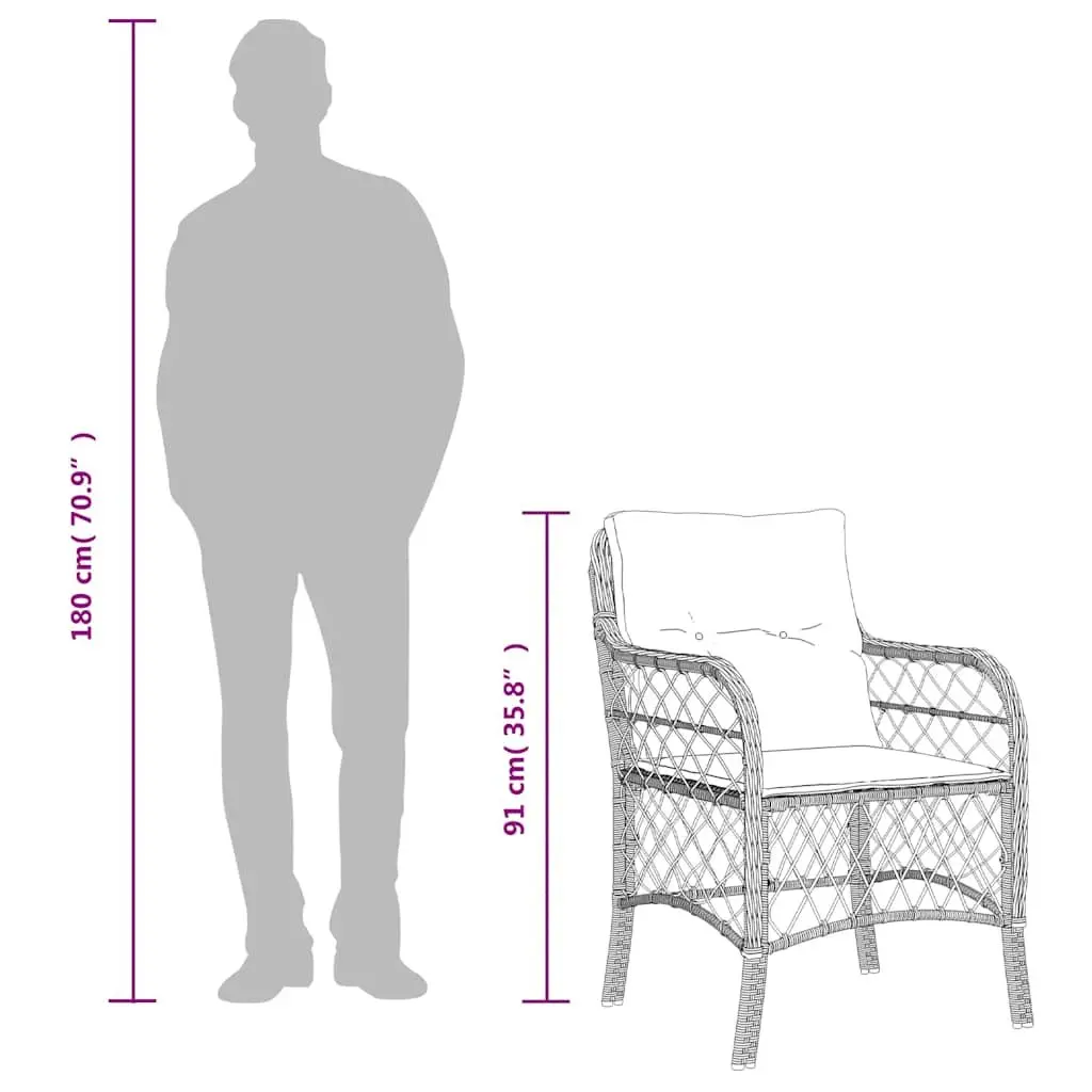 Black Poly Rattan Bistro Set with Cushions