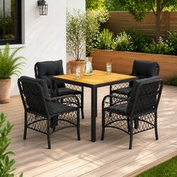 5-Piece Black Poly Rattan Outdoor Dining Set with Cushions