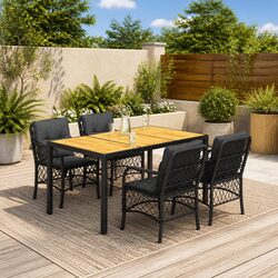 5-Piece Black Poly Rattan Outdoor Dining Set