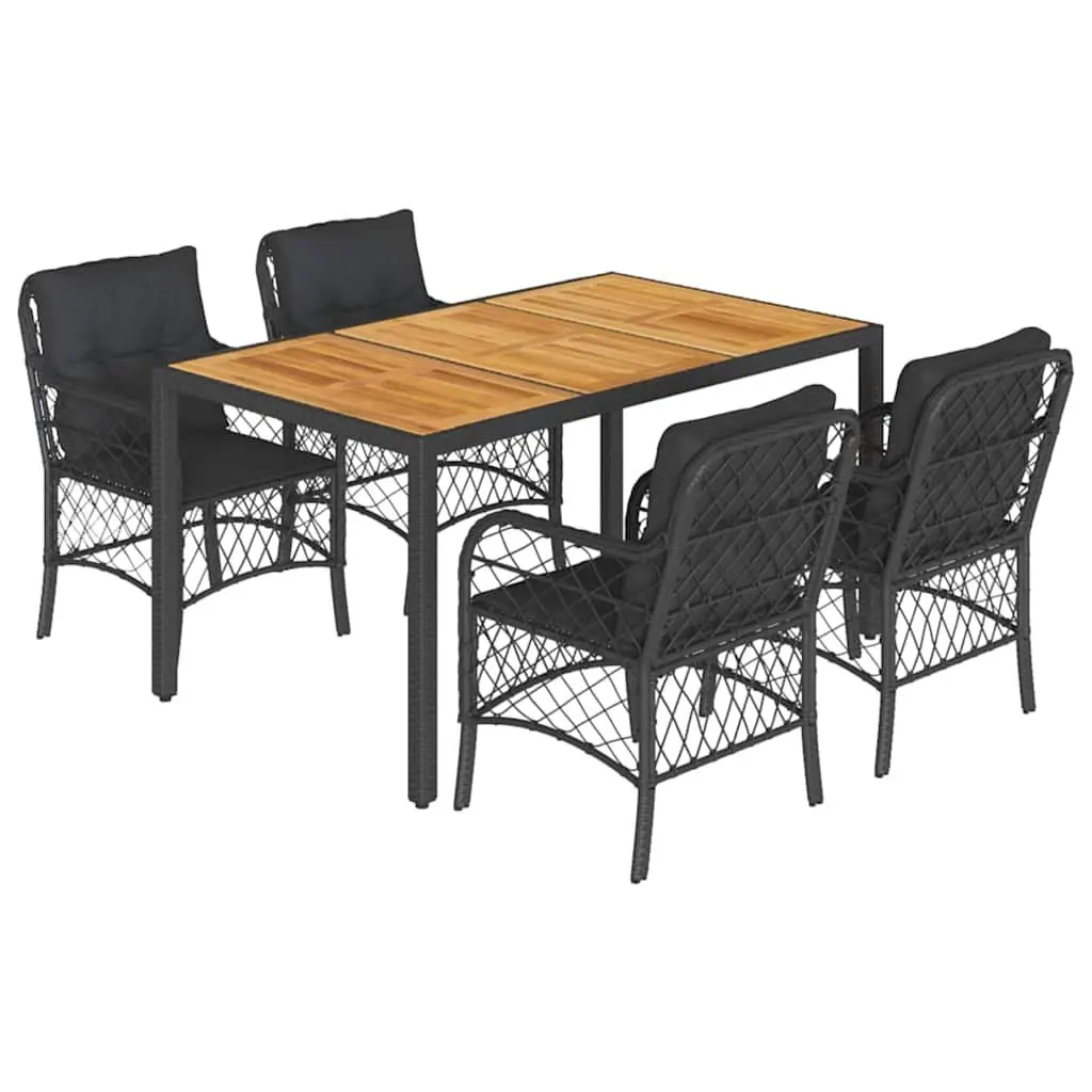 Outdoor Dining Set Poly Rattan 5 Piece Garden Furniture Black