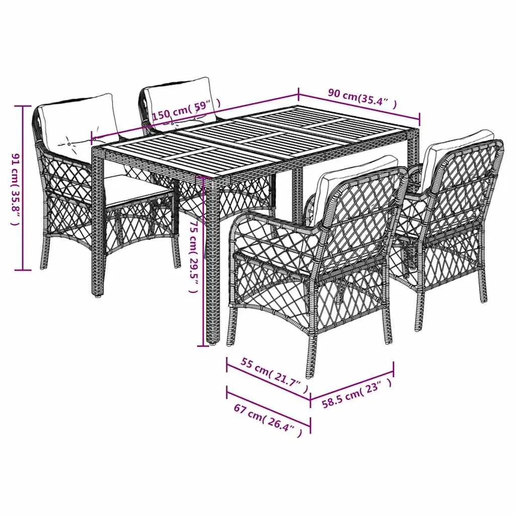 Outdoor Dining Set Poly Rattan 5 Piece Garden Furniture Black