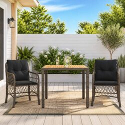 Durable 3 Piece Outdoor Bistro Set with Cushions in Grey