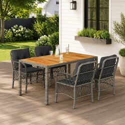 Durable Grey Poly Rattan Garden Dining Set with Cushions
