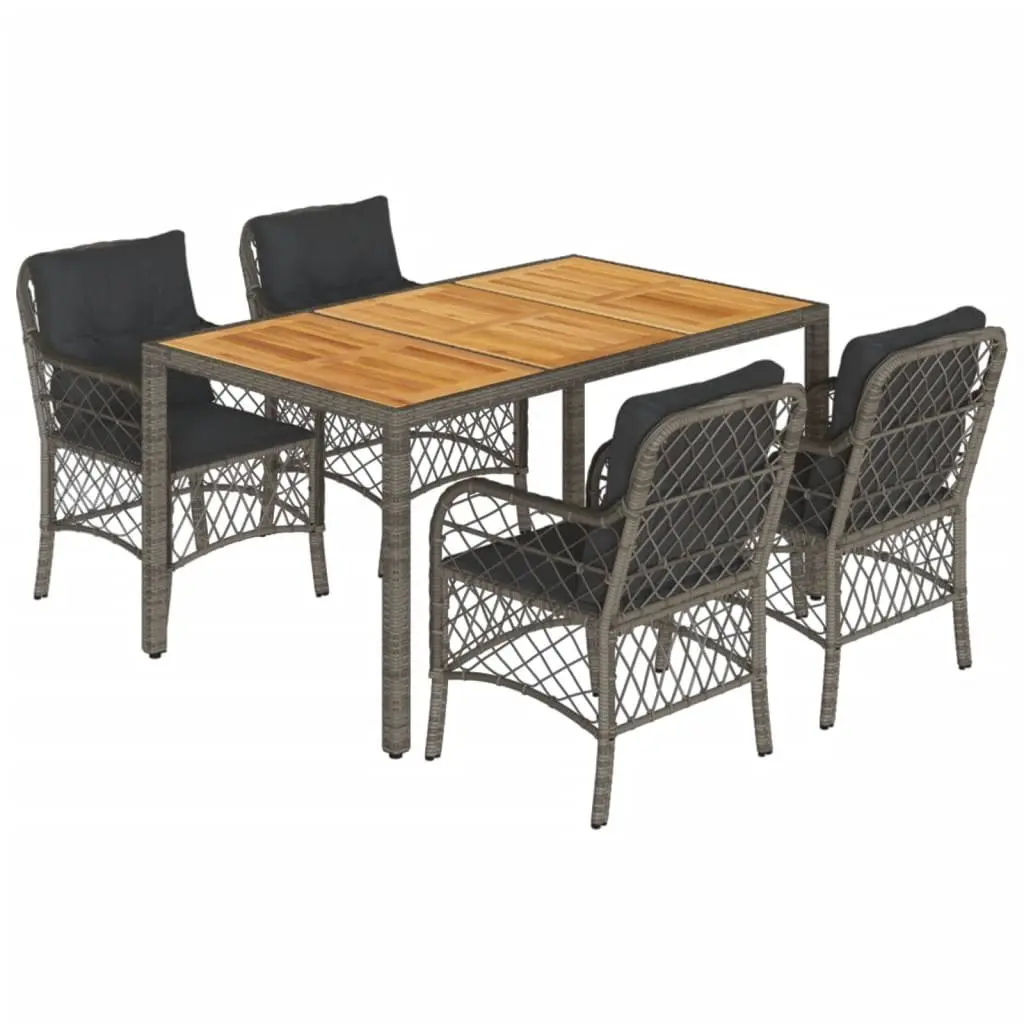 Grey Poly Rattan Garden Dining Set with Cushions