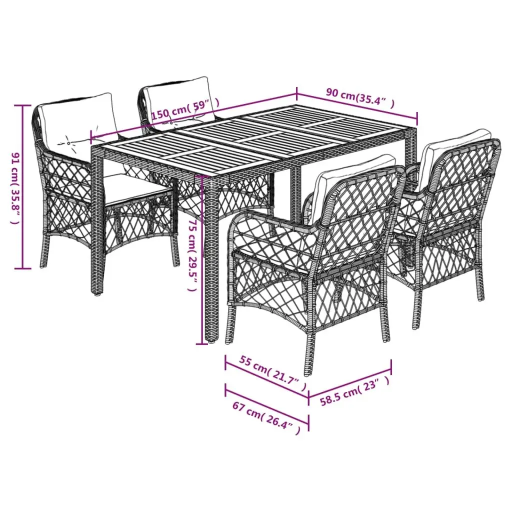 Grey Poly Rattan Garden Dining Set with Cushions