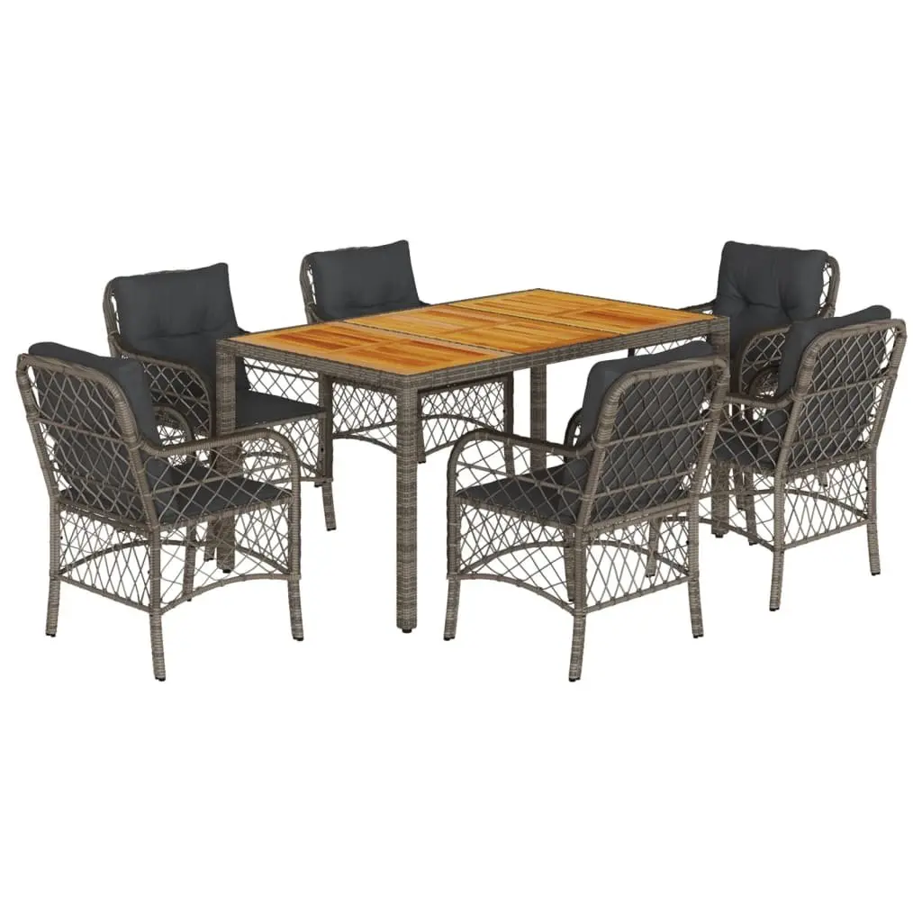 7 Piece Outdoor Dining Set PE Rattan Acacia Wood Grey Garden Furniture with Cushions