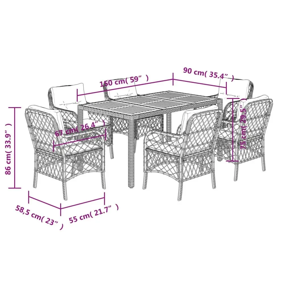 7 Piece Outdoor Dining Set PE Rattan Acacia Wood Grey Garden Furniture with Cushions