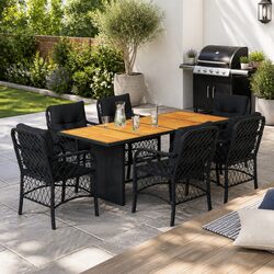 7 Piece Black Poly Rattan Outdoor Dining Set