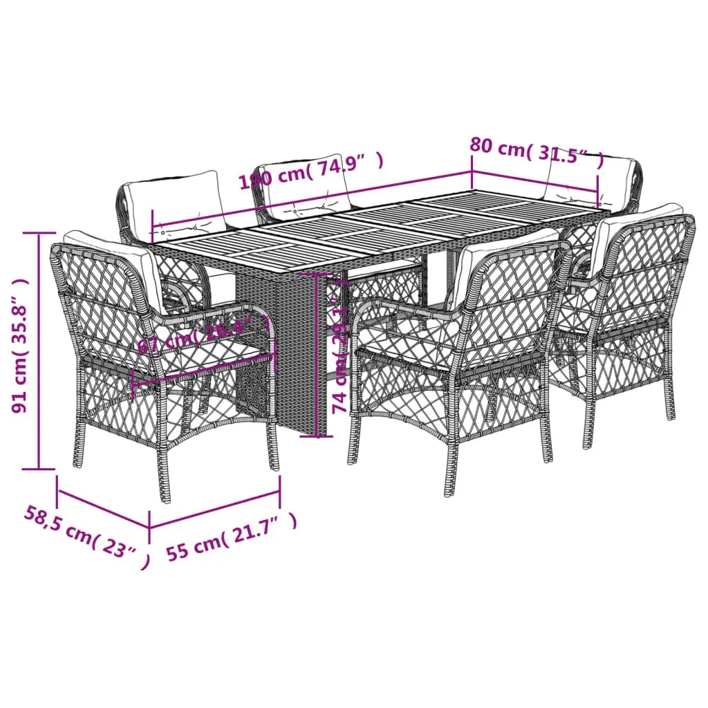 7 Piece Black Poly Rattan Outdoor Dining Set