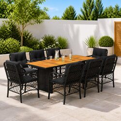 Durable Outdoor Garden Dining Set 9 Pieces in Black