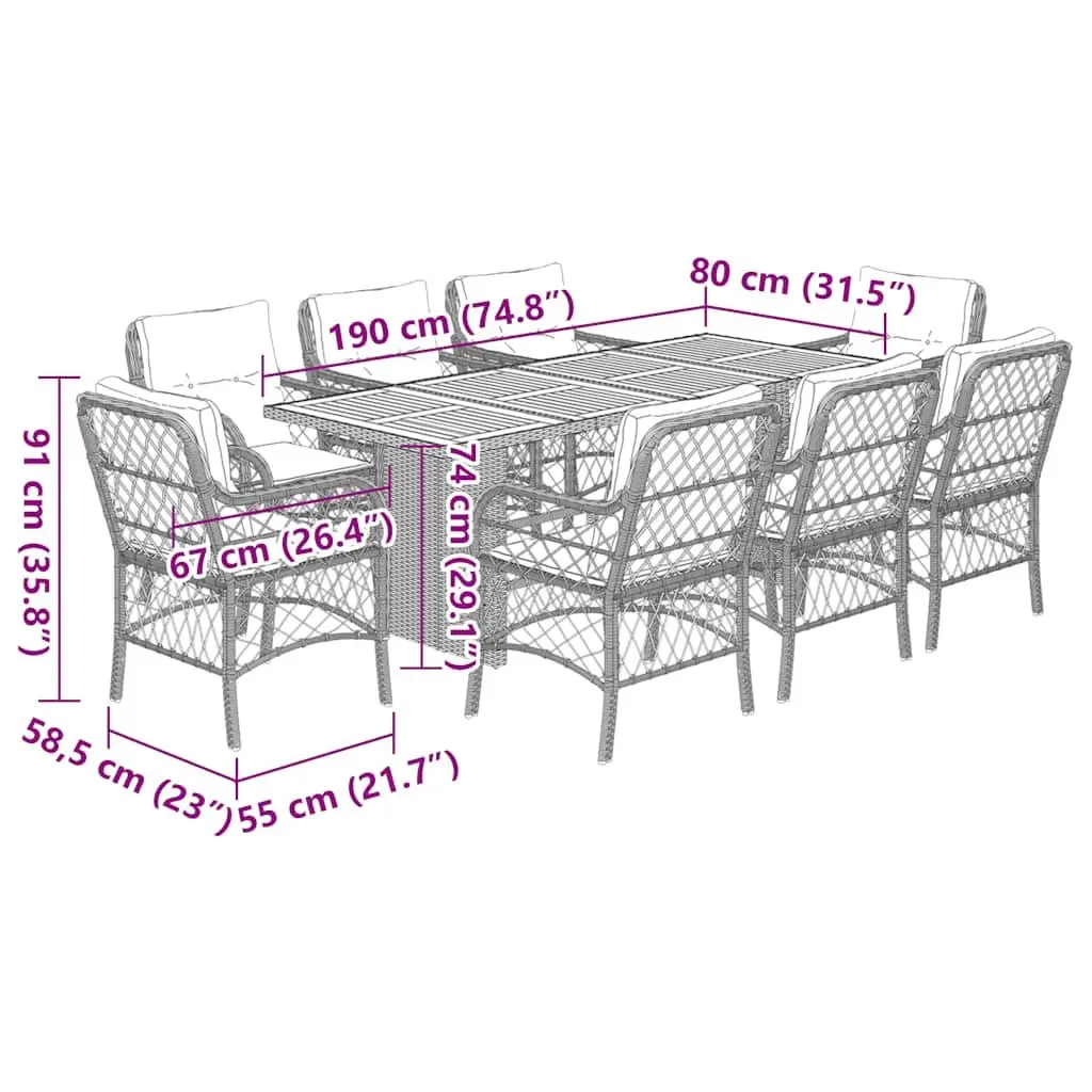 Outdoor Garden Dining Set 9 Pieces in Black