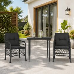 Durable 3 Piece Outdoor Bistro Set with Cushions - Black