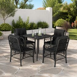 Durable 5 Piece Outdoor Dining Set with Black PE Rattan