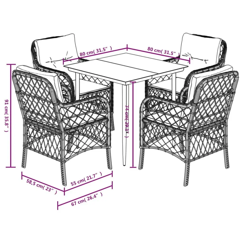 5 Piece Outdoor Dining Set with Black PE Rattan