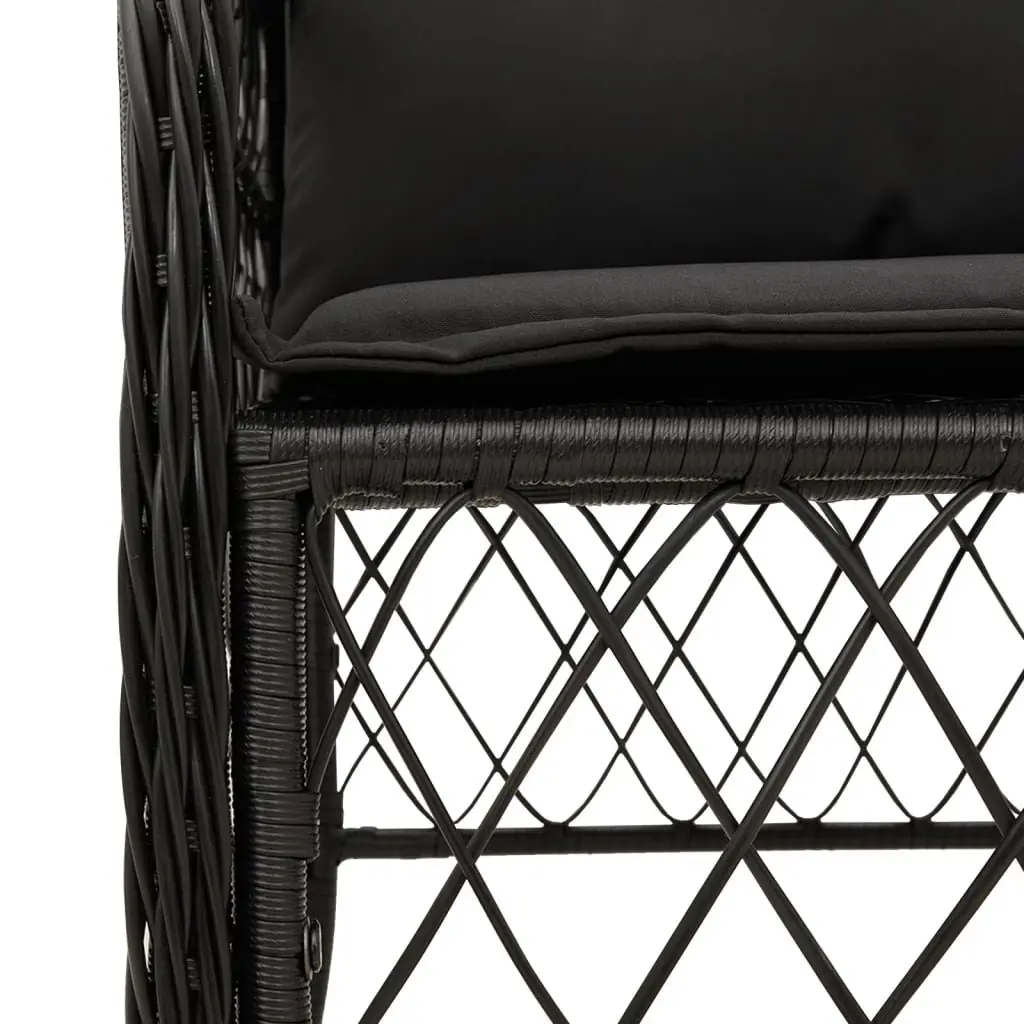 5 Piece Black Poly Rattan Outdoor Dining Set with Cushions