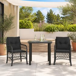 Durable 3-Piece Outdoor Bistro Set with Cushions – Black