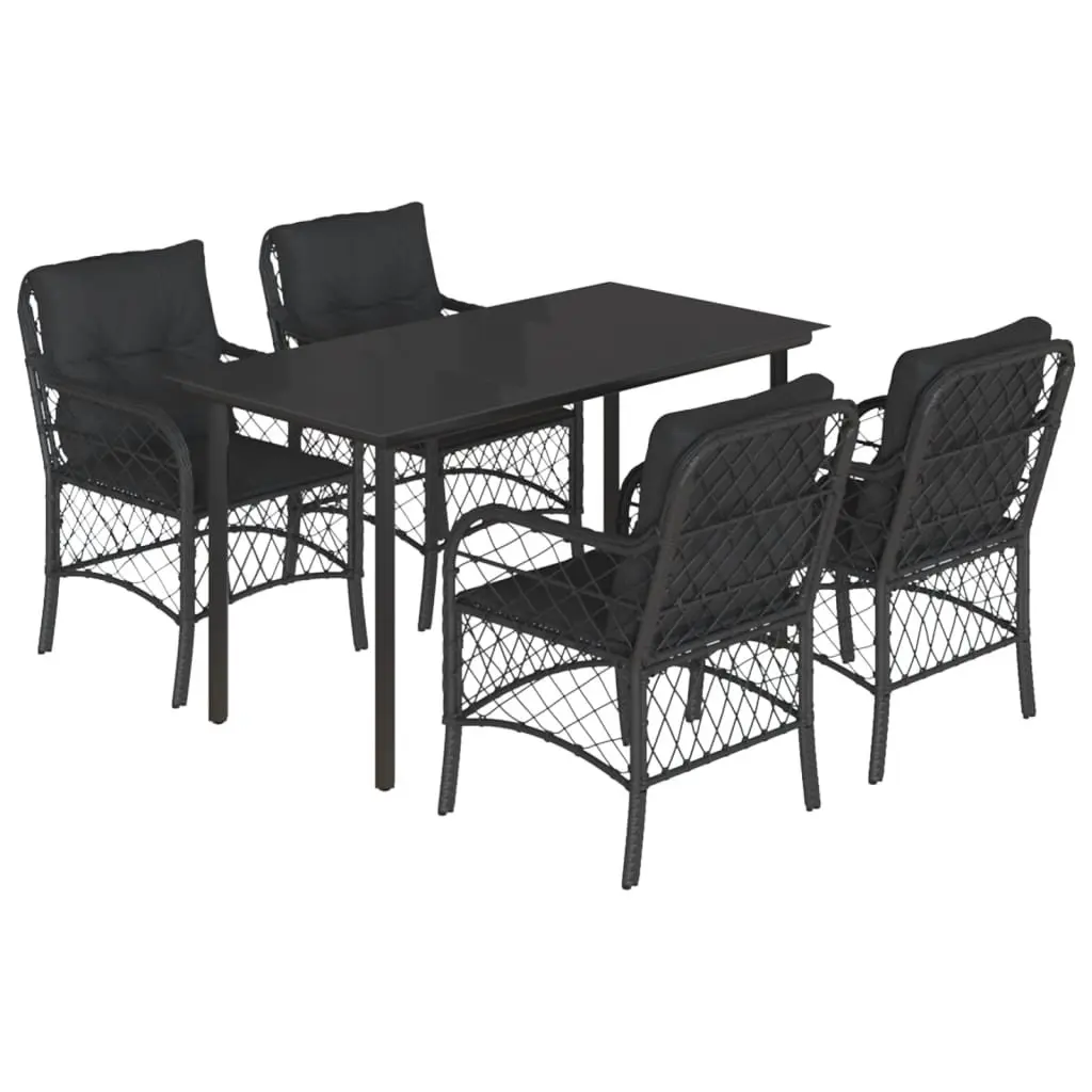 5 Piece Garden Dining Set PE Rattan Powder-coated Steel Tempered Glass Black