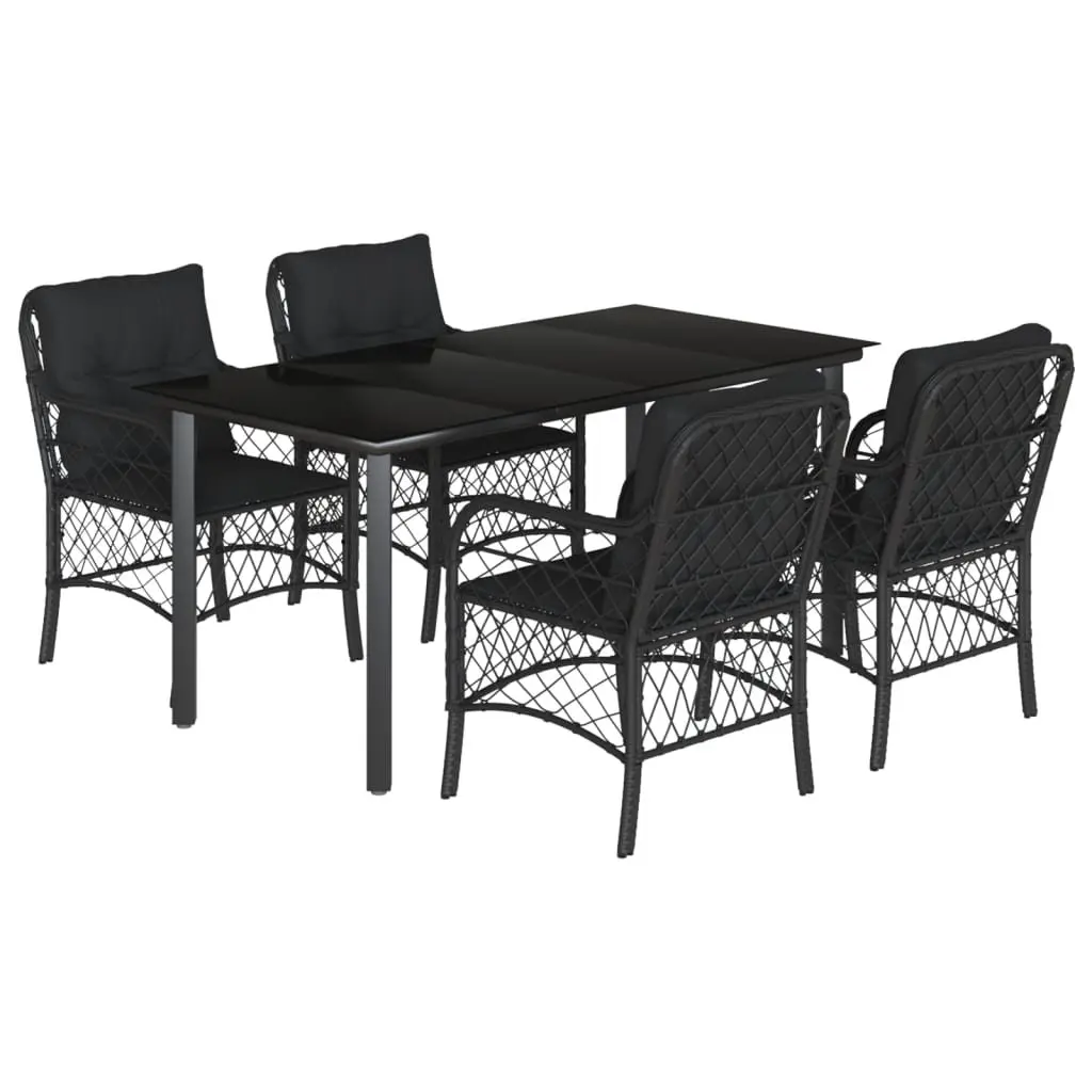 Black Poly Rattan Outdoor Dining Set with Cushions