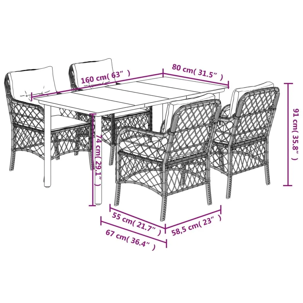Black Poly Rattan Outdoor Dining Set with Cushions