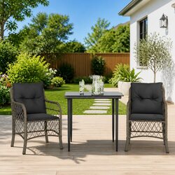 Durable 3 Piece Bistro Set Grey Poly Rattan Outdoor Furniture