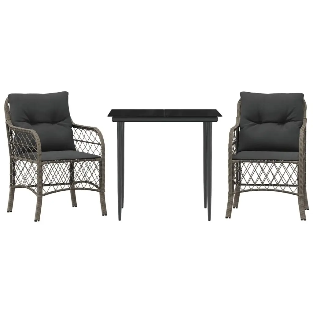 3 Piece Bistro Set Grey Poly Rattan Outdoor Furniture