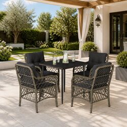 Durable 5 Piece Garden Dining Set with Grey Rattan