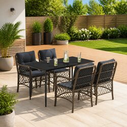 Exceptional 5 Piece Garden Dining Set with Cushions in Grey
