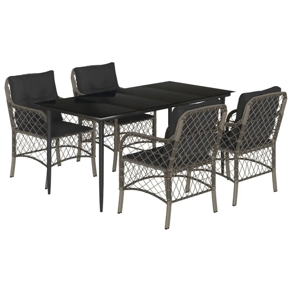 Garden Dining Set Grey Poly Rattan 5 Piece Outdoor Furniture with Cushions