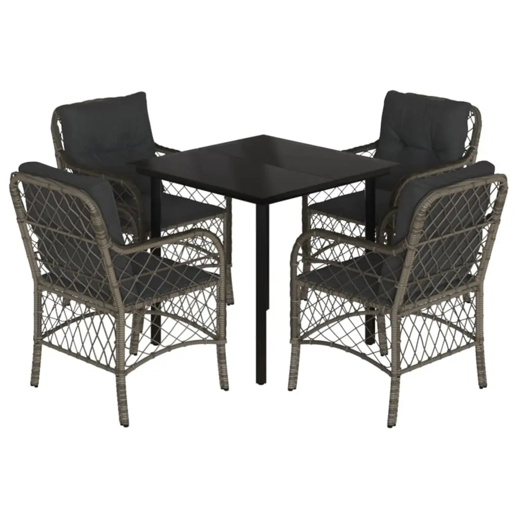 5 Piece Outdoor Dining Set PE Rattan Grey with Cushions