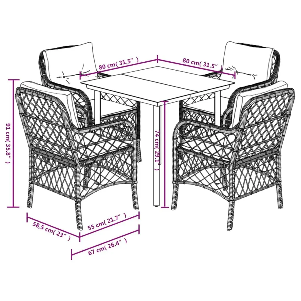 5 Piece Outdoor Dining Set PE Rattan Grey with Cushions