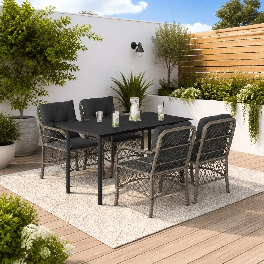 5-Piece Grey Garden Dining Set with Cushions