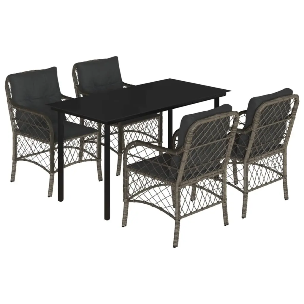 5-Piece Grey Garden Dining Set with Cushions