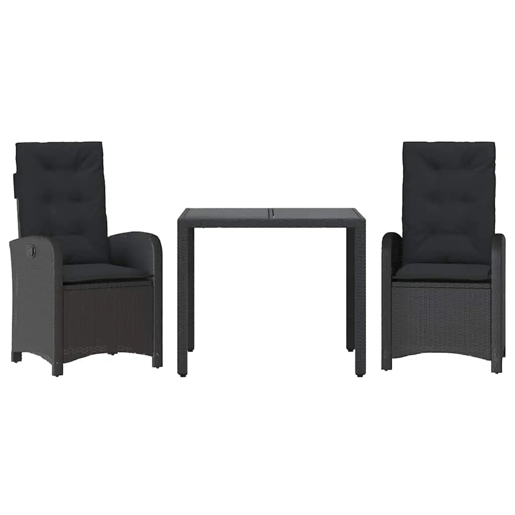 3 Piece Garden Dining Set PE Rattan Black Outdoor Furniture
