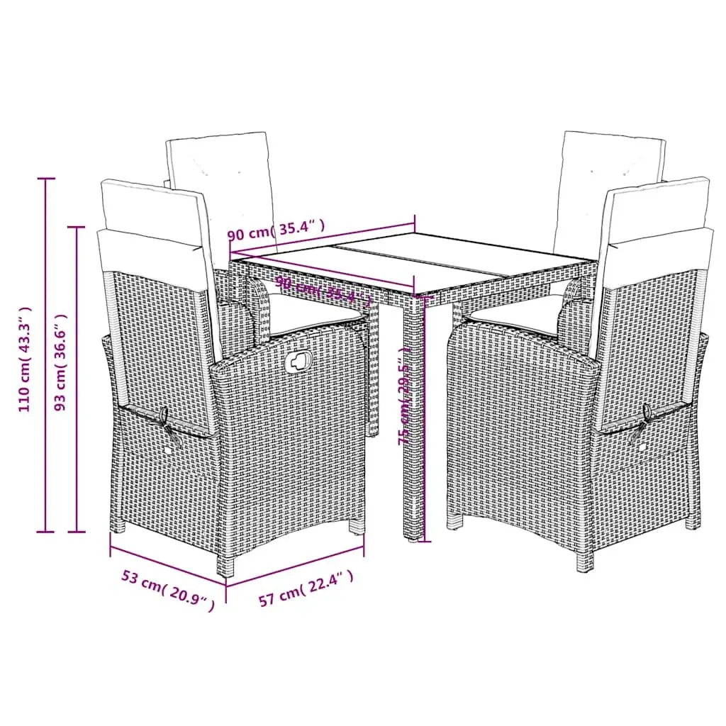 5-Piece Black Garden Dining Set for Outdoor Use