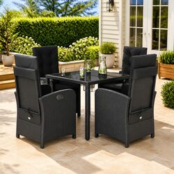 5 Piece Black Poly Rattan Outdoor Dining Set with Cushions