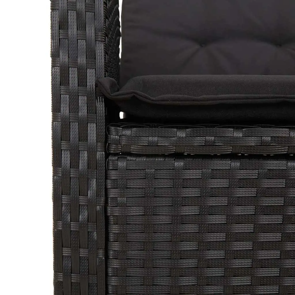 5 Piece Outdoor Dining Set PE Rattan Black with Cushions Tempered Glass Table