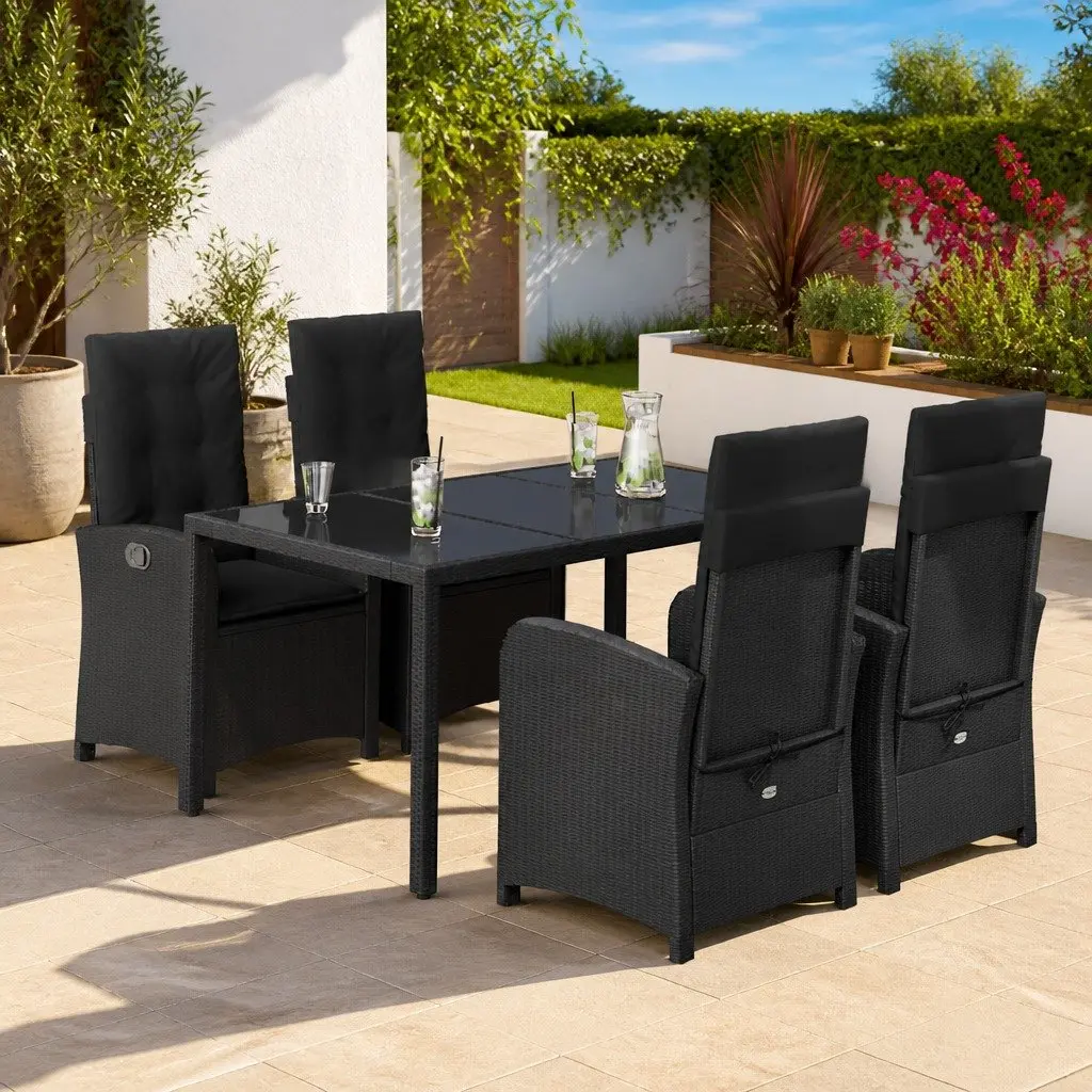 5 Piece Patio Dining Set with Durable Black Poly Rattan