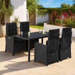 5 Piece Patio Dining Set with Durable Black Poly Rattan