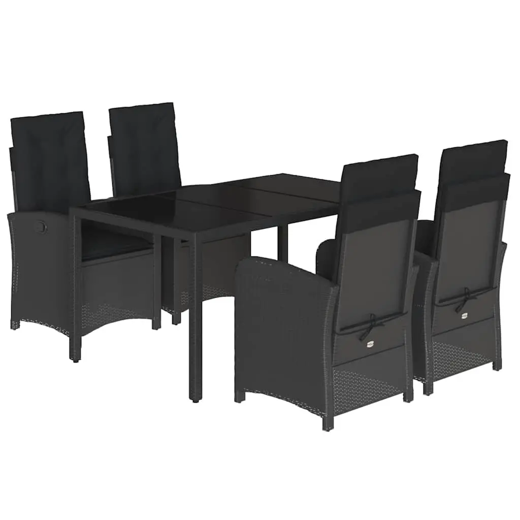 5 Piece Patio Dining Set with Durable Black Poly Rattan