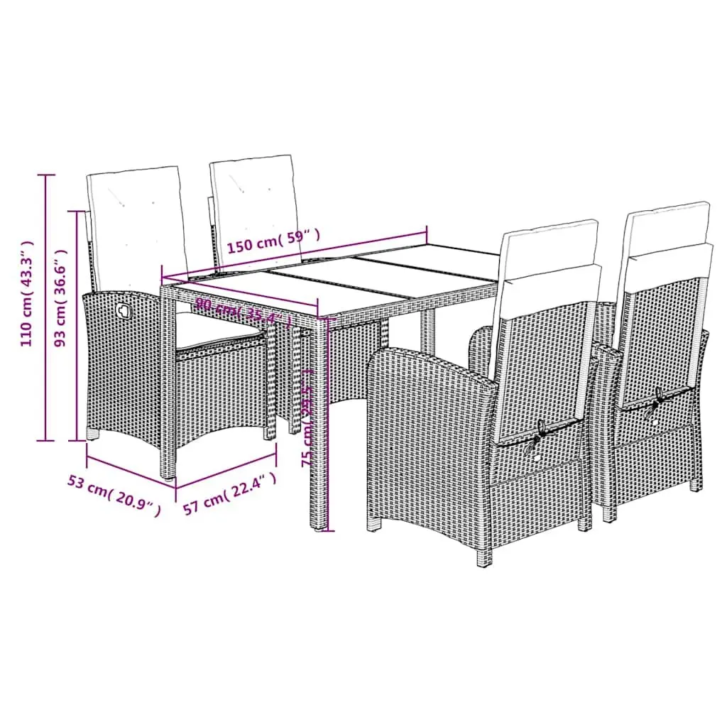5 Piece Patio Dining Set with Durable Black Poly Rattan